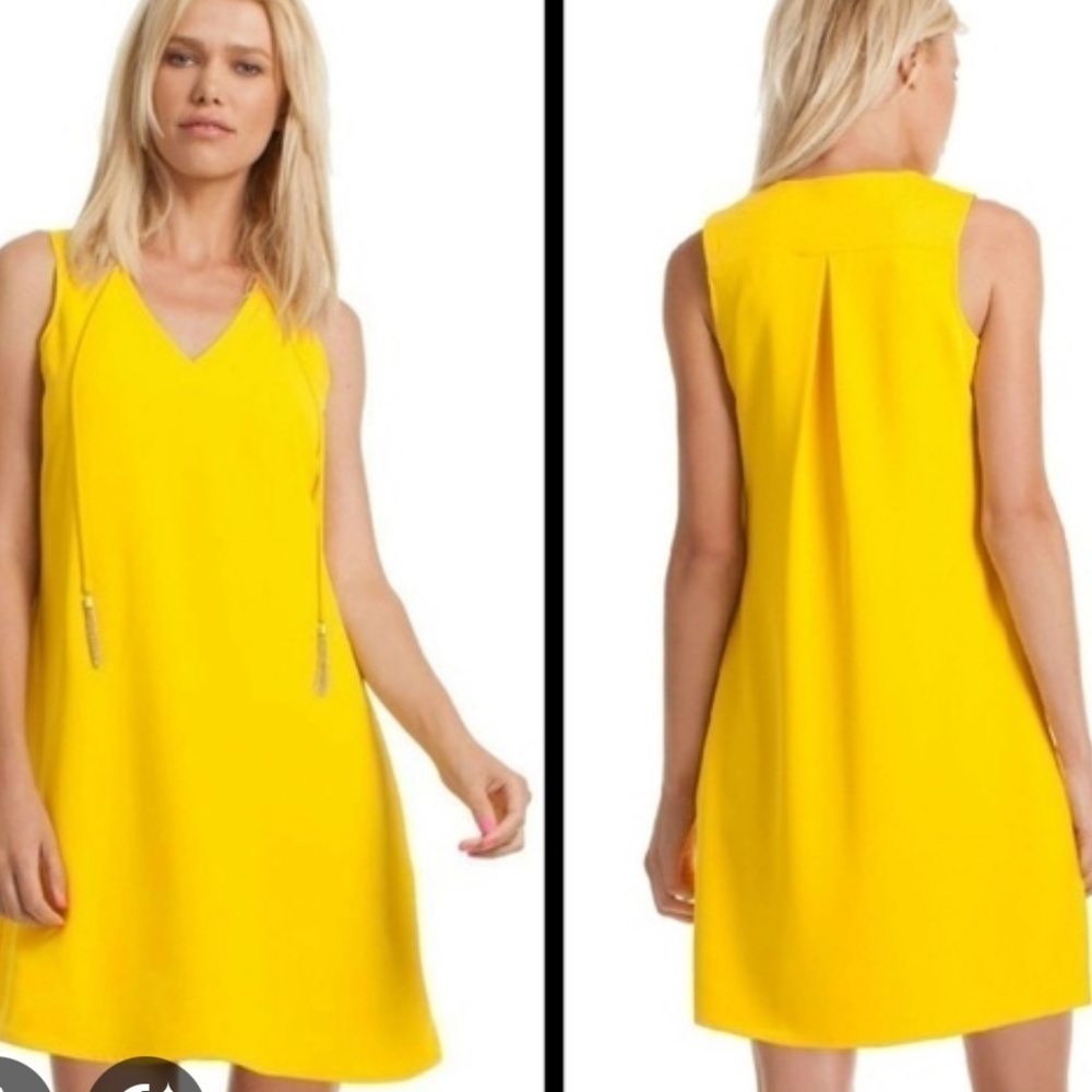 Trina Turk Arleen sleeveless shift dress with tassels size 2 bright yellow